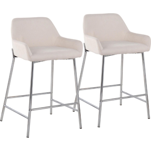 Daniella 24" Counter Stool in Cream Fabric & Chrome Metal (Set of 2)